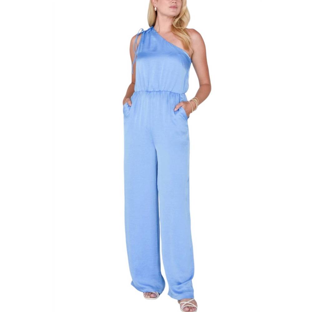 Steve Madden Light Blue One-Shoulder Wide Leg Jumpsuit